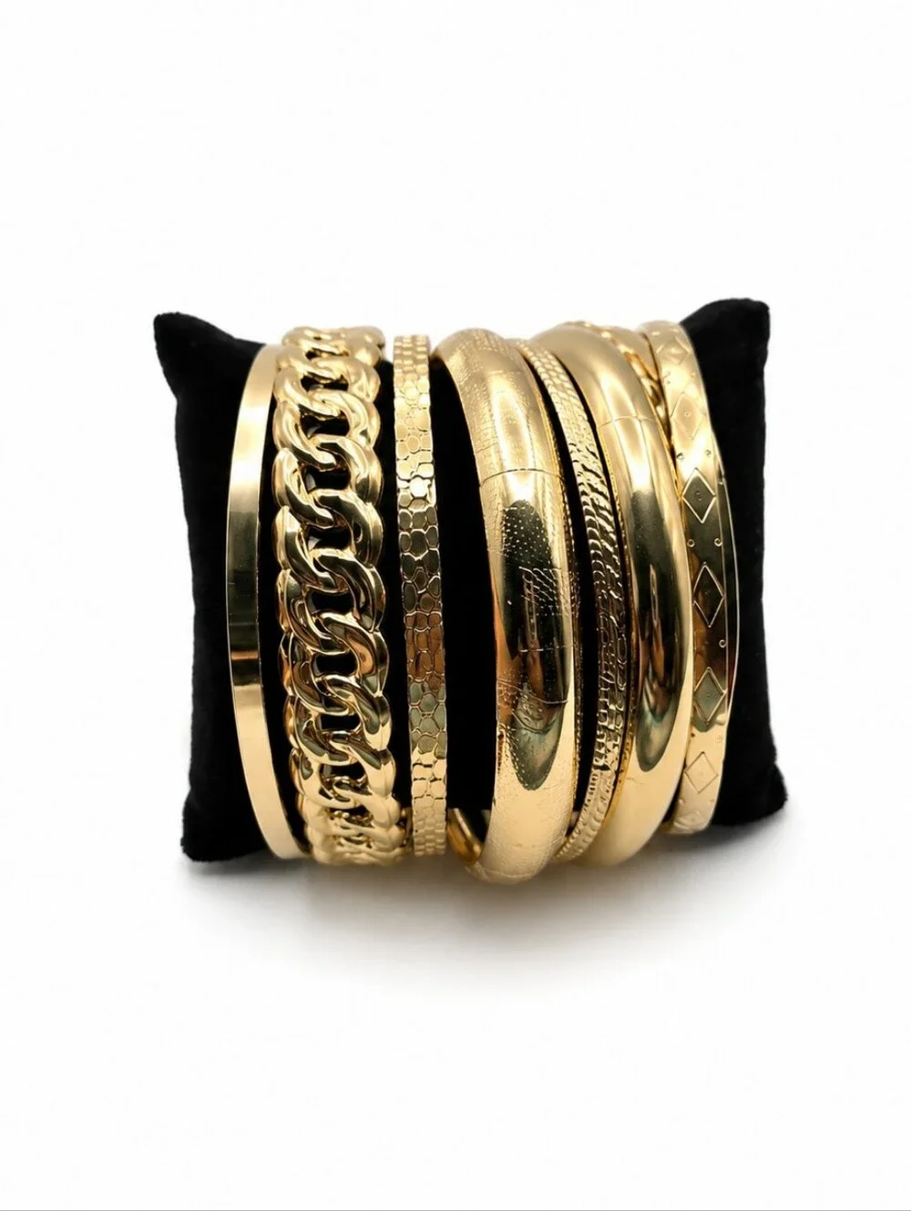 💎 NWOT Gold Tone Bracelet Bangle Stack Set Mixed Texture Chain Statement